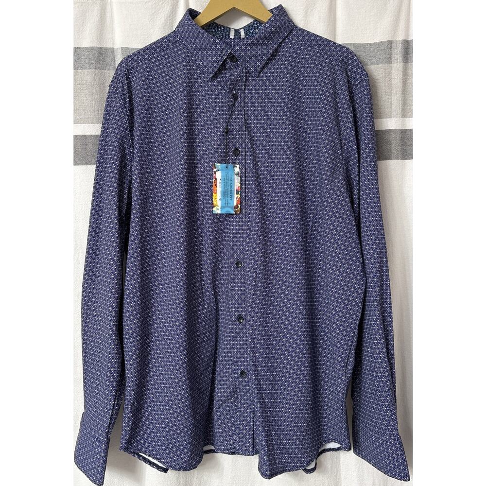 NWT Robert Graham Moreno Shirt Mens 3XL Blue Geometric Long Sleeve Tailored Fit